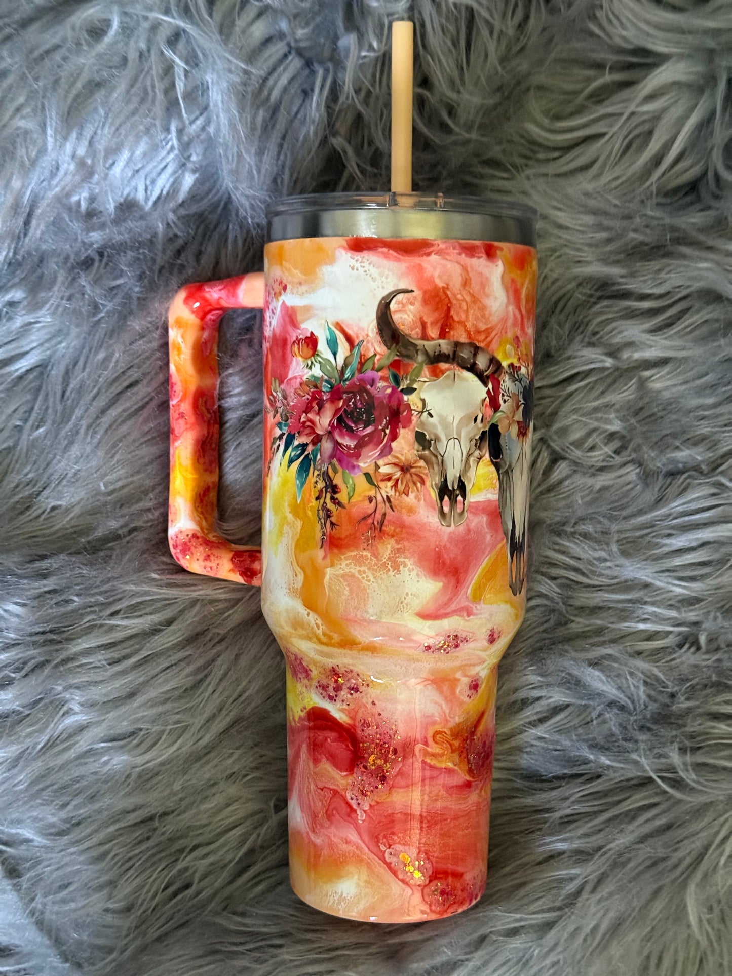 40oz Cow Skull Tumbler