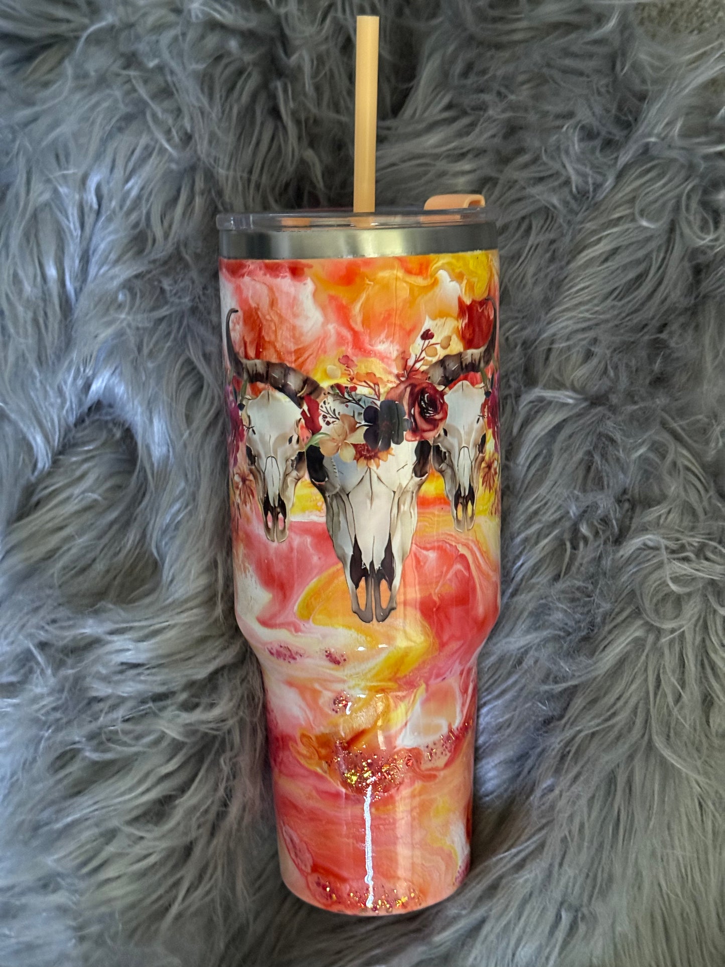 40oz Cow Skull Tumbler