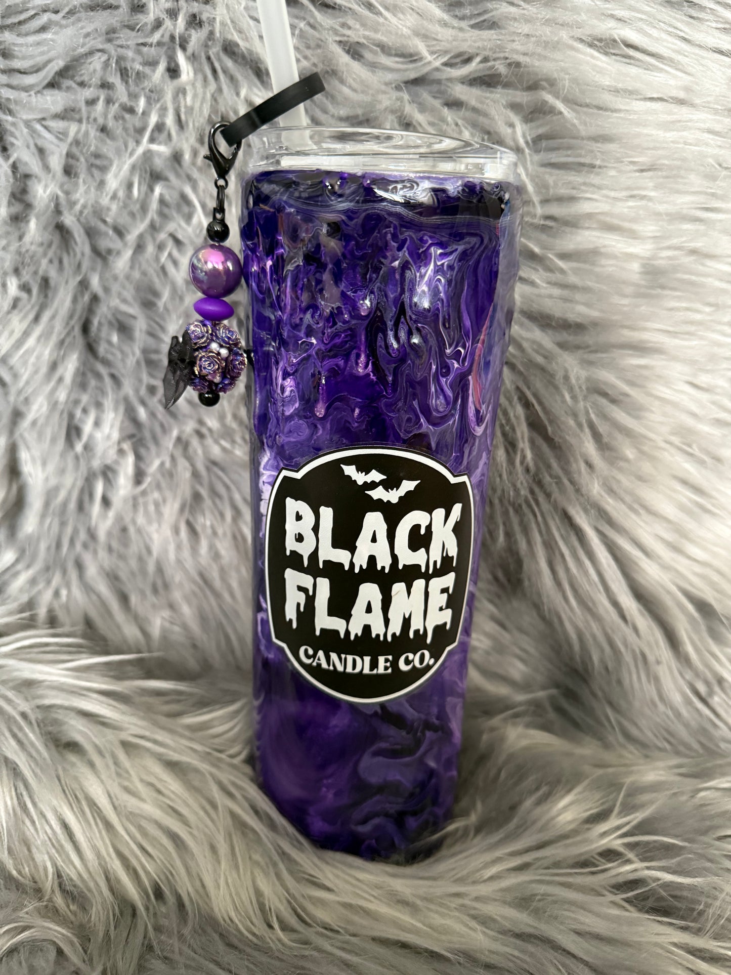 30oz Black Flame with straw charm