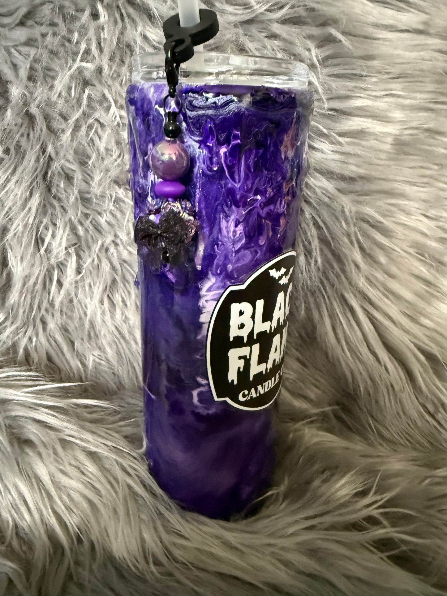 30oz Black Flame with straw charm