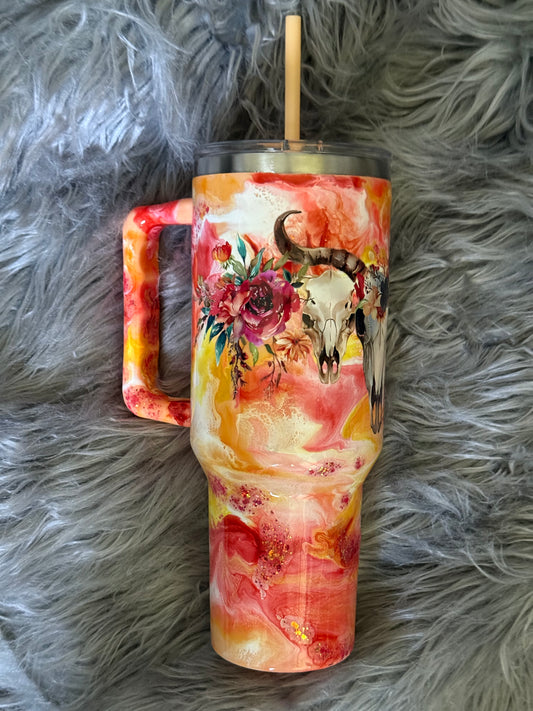 40oz Cow Skull Tumbler